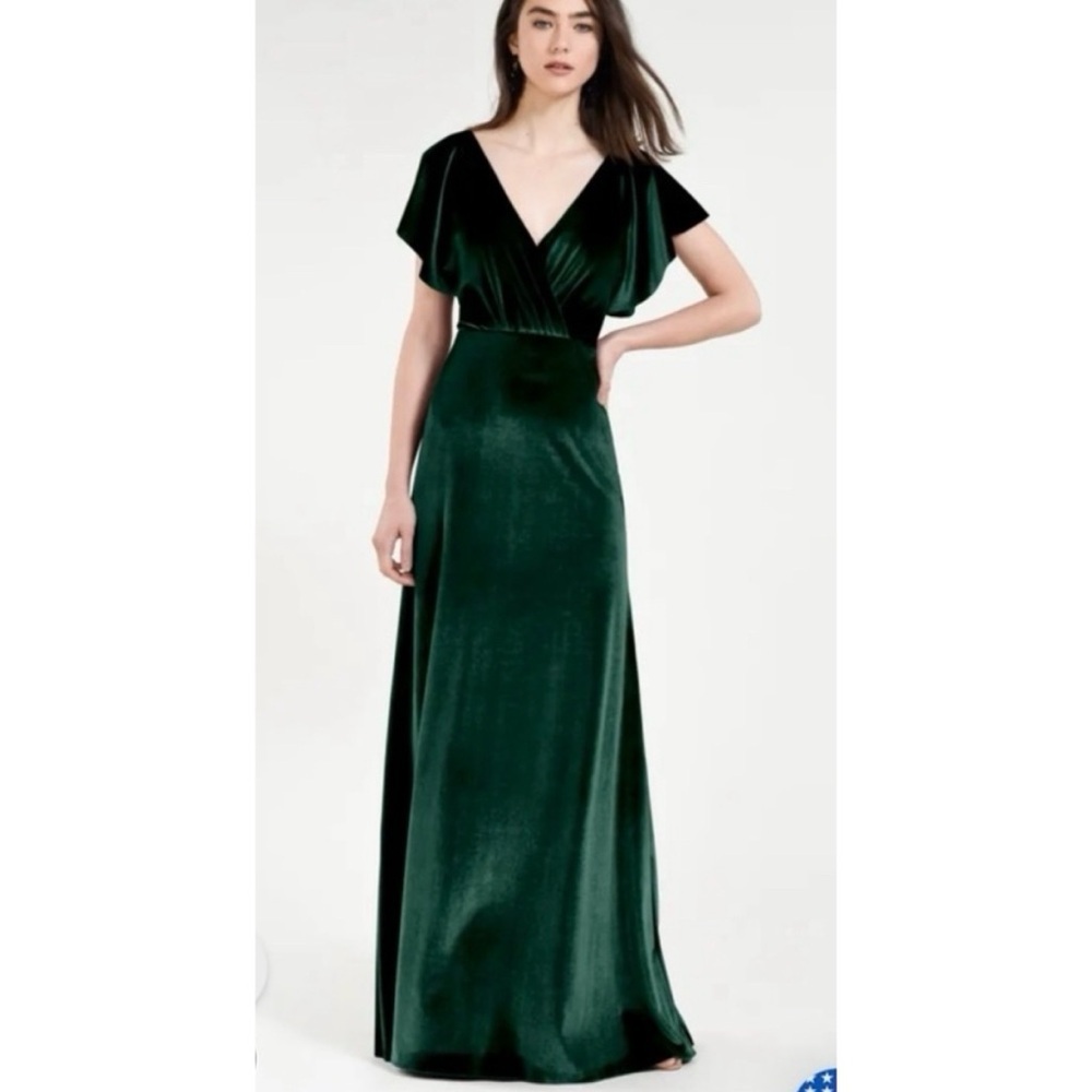 NWT Jenny Yoo Ellis Formal Velvet Maxi Dress Emerald Green Womens Size 4